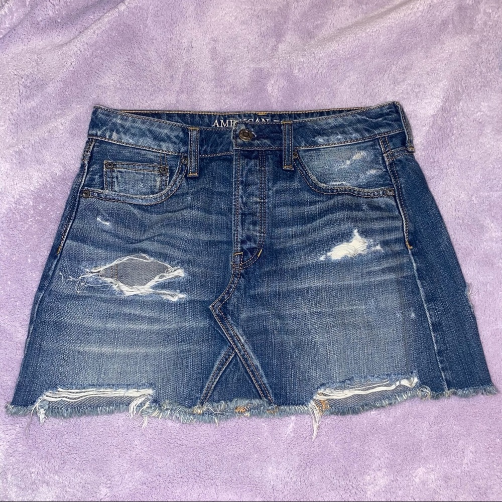 american eagle ripped denim skirt